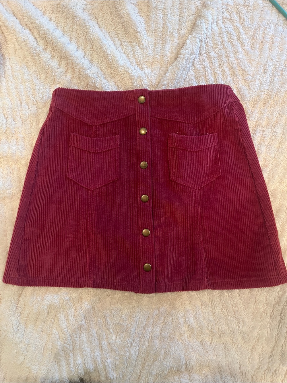 She + Sky Wine Red Corduroy Button-Front Mini Skirt-never worn size M
